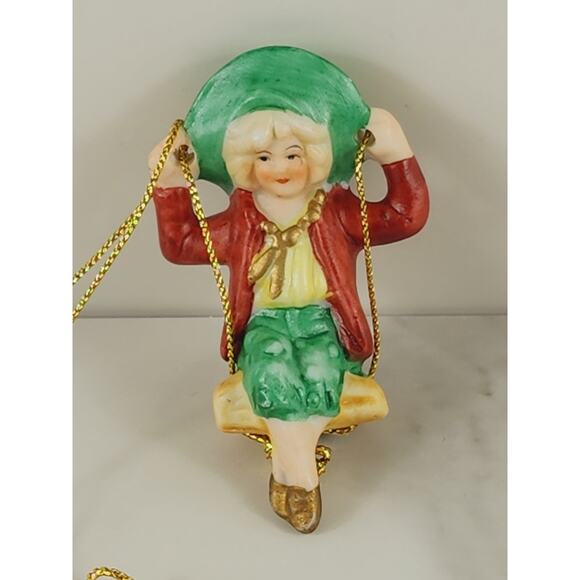 Midwest Ornament Young Girl Sitting On Swing Bisque Swinger 3" Porcelain 80's - Picture 1 of 10